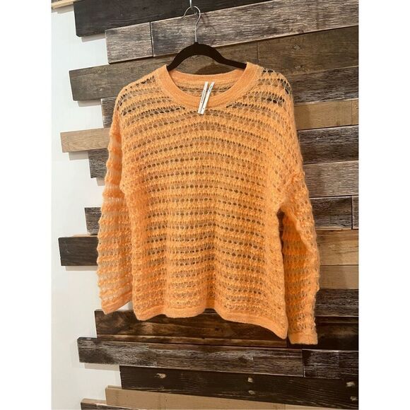 Anthropologie Orange sheer Open-Stitch Pullover Sweater oversized sz XS - Picture 3 of 7